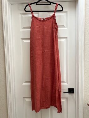 Women's Terracotta Midi Slip Dress with Spaghetti Straps